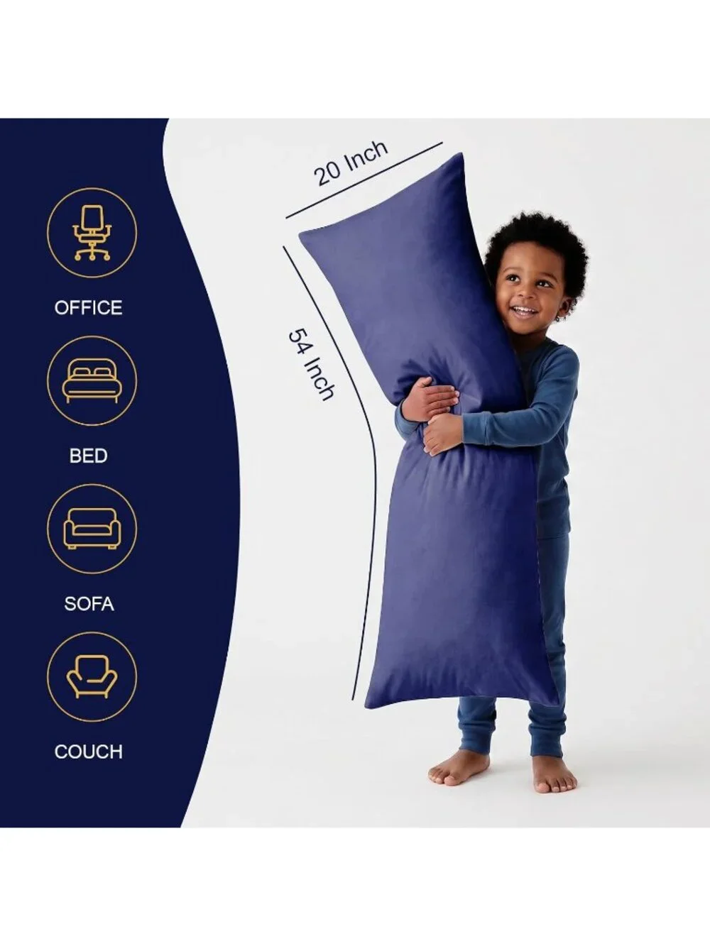 〽️Large Body Insert Breathable Full Body Pillow Long Bed Pillow Blue 20x54 Inch